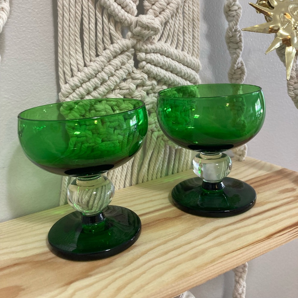 Vintage Green Glass Goblets
